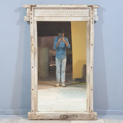 Indian Antique Hand Carved Solid Wood Mirror Frame Bleach Indian Antique Hand Carved Solid Wood Mirror Frame Bleach