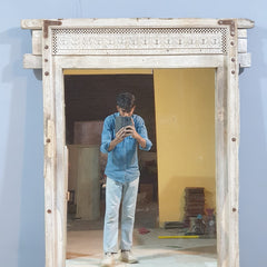 Indian Antique Hand Carved Solid Wood Mirror Frame Bleach Indian Antique Hand Carved Solid Wood Mirror Frame Bleach