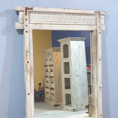 Indian Antique Hand Carved Solid Wood Mirror Frame Bleach Indian Antique Hand Carved Solid Wood Mirror Frame Bleach