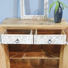 Indian Furniture Hand Carved Solid Wood Cabinet Whitewash Indian Furniture Hand Carved Solid Wood Cabinet Whitewash