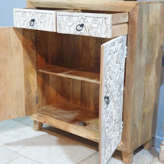 Indian Furniture Hand Carved Solid Wood Cabinet Whitewash Indian Furniture Hand Carved Solid Wood Cabinet Whitewash