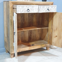 Indian Furniture Hand Carved Solid Wood Cabinet Whitewash Indian Furniture Hand Carved Solid Wood Cabinet Whitewash