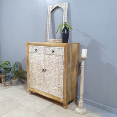Indian Furniture Hand Carved Solid Wood Cabinet Whitewash Indian Furniture Hand Carved Solid Wood Cabinet Whitewash