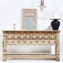 Handmade Carved Solid Hard Wood Console Table With Iron Fittings Bleach Handmade Carved Solid Hard Wood Console Table With Iron Fittings Bleach