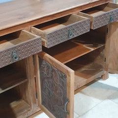 French Colonial Hand Carved Solid Wood Sideboard Brown 150x50x90cm French Colonial Hand Carved Solid Wood Sideboard Brown 150x50x90cm