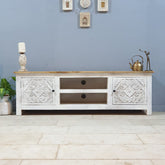 Handmade Indian Furniture Solid Hard Wood TV Unit 160x40x50Cm