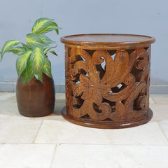 Hand Carved Indian Mango Wood Round Coffee Table 60X60X50CM Hand Carved Indian Mango Wood Round Coffee Table 60X60X50CM