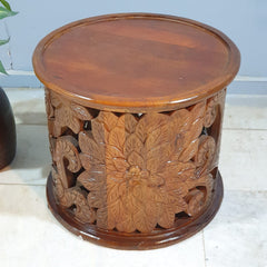 Hand Carved Indian Mango Wood Round Coffee Table 60X60X50CM Hand Carved Indian Mango Wood Round Coffee Table 60X60X50CM