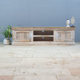 Reclaimed Boat Wood Carved Panel Entertainment Unit TV Stand 180X40X50 CM