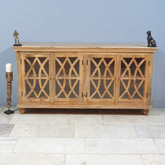 French Arched Hand Carved Glass Doors Buffet Sideboard Natural 180x40x90cm French Arched Hand Carved Glass Doors Buffet Sideboard Natural 180x40x90cm