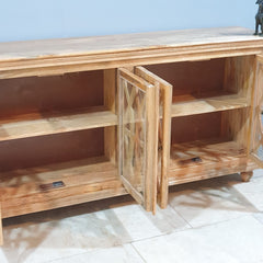 French Arched Hand Carved Glass Doors Buffet Sideboard Natural 180x40x90cm French Arched Hand Carved Glass Doors Buffet Sideboard Natural 180x40x90cm