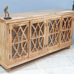 French Arched Hand Carved Glass Doors Buffet Sideboard Natural 180x40x90cm French Arched Hand Carved Glass Doors Buffet Sideboard Natural 180x40x90cm