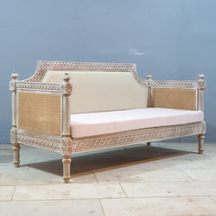 Hand Carved Cane Sofa Daybed Whitewash 180x76x92 cm Hand Carved Cane Sofa Daybed Whitewash 180x76x92 cm