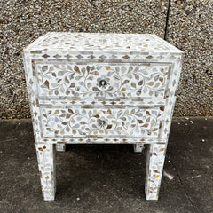 Mother Of Pearl Inlay White Floral Pattern Bedside Table With Drawers Mother Of Pearl Inlay White Floral Pattern Bedside Table With Drawers