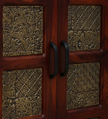 Sheesham Wood Cabinet In Scratch Resistant Honey Oak Finish With Brass Cladding Sheesham Wood Cabinet In Scratch Resistant Honey Oak Finish With Brass Cladding