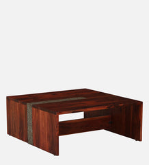 Shanti Surprise Sheesham Wood Nesting Coffee Table Set ( 4 Stools ) In Scratch Resistant Honey Oak Finish With Brass Cladding Shanti Surprise Sheesham Wood Nesting Coffee Table Set ( 4 Stools ) In Scratch Resistant Honey Oak Finish With Brass Cladding