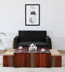 Shanti Surprise Sheesham Wood Nesting Coffee Table Set ( 4 Stools ) In Scratch Resistant Honey Oak Finish With Brass Cladding Shanti Surprise Sheesham Wood Nesting Coffee Table Set ( 4 Stools ) In Scratch Resistant Honey Oak Finish With Brass Cladding
