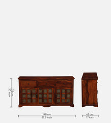 Sheesham Wood Sideboard In Scratch Resistant Honey Oak Finish With Brass Cladding Sheesham Wood Sideboard In Scratch Resistant Honey Oak Finish With Brass Cladding