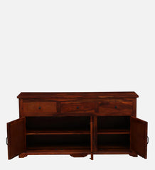 Sheesham Wood Sideboard In Scratch Resistant Honey Oak Finish With Brass Cladding Sheesham Wood Sideboard In Scratch Resistant Honey Oak Finish With Brass Cladding