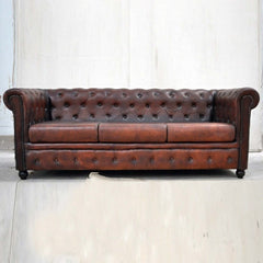 Chesterfield Aged Leather 3 seater sofa Leather Lounge Couch Chesterfield Aged Leather 3 seater sofa Leather Lounge Couch