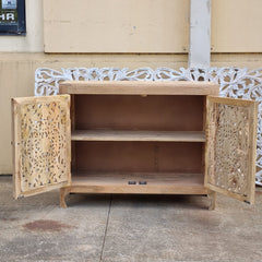 Indian Handmade Carved Wooden 2 Doors Cabinet Natural Color 100x40x80Cm Indian Handmade Carved Wooden 2 Doors Cabinet Natural Color 100x40x80Cm