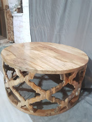 Bristol Floral Carved Round Coffee Table Natural 80cm Bristol Floral Carved Round Coffee Table Natural 80cm