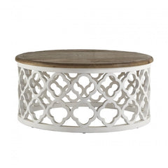 Bristol Floral Carved Round Coffee Table White Bristol Floral Carved Round Coffee Table White