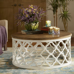 Bristol Floral Carved Round Coffee Table White Bristol Floral Carved Round Coffee Table White