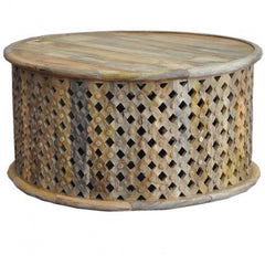 Bristol Carved Round Coffee Table Natural 70cm Bristol Carved Round Coffee Table Natural 70cm