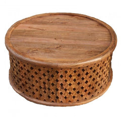 Bristol Carved Round Coffee Table Honey 80cm Bristol Carved Round Coffee Table Honey 80cm