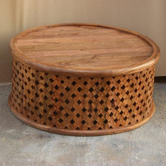 Bristol Carved Round Coffee Table Honey 80cm Bristol Carved Round Coffee Table Honey 80cm