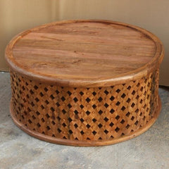 Bristol Carved Round Coffee Table Honey 80cm Bristol Carved Round Coffee Table Honey 80cm