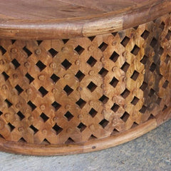 Bristol Carved Round Coffee Table Honey 80cm Bristol Carved Round Coffee Table Honey 80cm