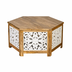 Takat Metal Wooden Natural Indian Thacket Coffee Table Hexagon Takat Metal Wooden Natural Indian Thacket Coffee Table Hexagon