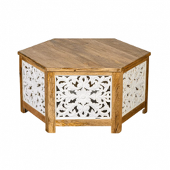 Takat Metal Wooden Natural Indian Thacket Coffee Table Hexagon Takat Metal Wooden Natural Indian Thacket Coffee Table Hexagon