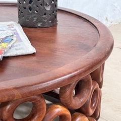 Hand Carved Indian Mango Wood Round Coffee Table Brown 75x75x45Cm Hand Carved Indian Mango Wood Round Coffee Table Brown 75x75x45Cm