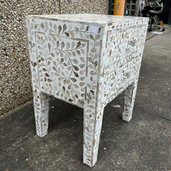 Mother Of Pearl Inlay White Floral Pattern Bedside Table With Drawers Mother Of Pearl Inlay White Floral Pattern Bedside Table With Drawers