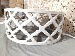 Bristol Indian Solid Wood Hand Carved Round Coffee Table White Bristol Indian Solid Wood Hand Carved Round Coffee Table White