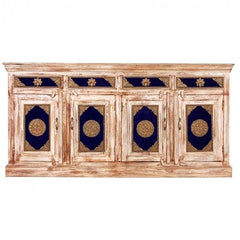 Indian Embossed Brass work Solid wood Large Sideboard Buffet Hutch White 1.8m Indian Embossed Brass work Solid wood Large Sideboard Buffet Hutch White 1.8m