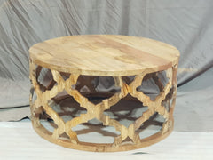 Bristol Floral Carved Round Coffee Table Natural 80cm Bristol Floral Carved Round Coffee Table Natural 80cm