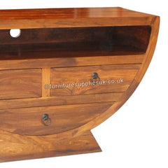 Takat Metal Jali Natural Solid Wood Half Bowl 3 Drawer TV Unit Takat Metal Jali Natural Solid Wood Half Bowl 3 Drawer TV Unit