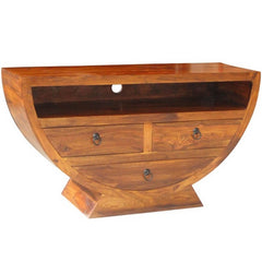 Takat Metal Jali Natural Solid Wood Half Bowl 3 Drawer TV Unit Takat Metal Jali Natural Solid Wood Half Bowl 3 Drawer TV Unit