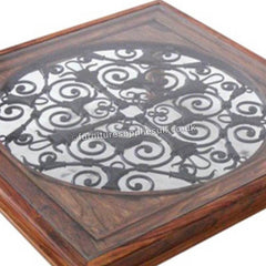 Takat Metal Jali Natural Solid Wood Spanish Coffee Table Takat Metal Jali Natural Solid Wood Spanish Coffee Table