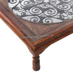 Takat Metal Jali Natural Solid Wood Spanish Coffee Table Takat Metal Jali Natural Solid Wood Spanish Coffee Table