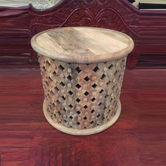 Bristol Indian Hand Carved Round Coffee Table Raw Natural Bristol Indian Hand Carved Round Coffee Table Raw Natural