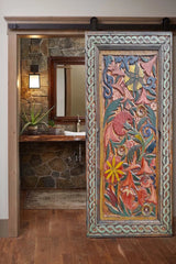Barn Door Floral Carved Farmhouse Barn Door Multicolor 180x86cm Barn Door Floral Carved Farmhouse Barn Door Multicolor 180x86cm