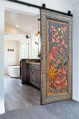 Barn Door Floral Carved Farmhouse Barn Door Multicolor 180x86cm Barn Door Floral Carved Farmhouse Barn Door Multicolor 180x86cm