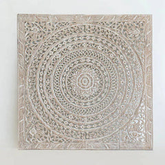 Hand Carved Wooden Mango Wood Wall Hanging Panel in White Hand Carved Wooden Mango Wood Wall Hanging Panel in White