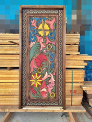 Barn Door Floral Carved Farmhouse Barn Door Multicolor 180x86cm Barn Door Floral Carved Farmhouse Barn Door Multicolor 180x86cm