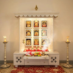 Handmade Traditional free standing Pooja Temple with brass accents Handmade Traditional free standing Pooja Temple with brass accents